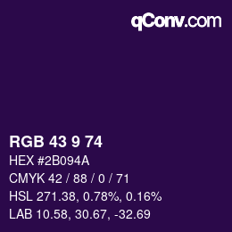 Color code: RGB 43 9 74 | qconv.com