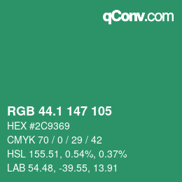 カラーコード: RGB 44.1 147 105 | qconv.com