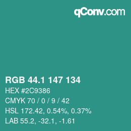 カラーコード: RGB 44.1 147 134 | qconv.com