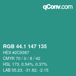 カラーコード: RGB 44.1 147 135 | qconv.com