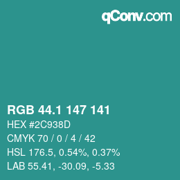 Color code: RGB 44.1 147 141 | qconv.com