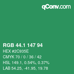 カラーコード: RGB 44.1 147 94 | qconv.com