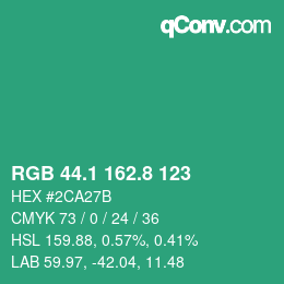 カラーコード: RGB 44.1 162.8 123 | qconv.com