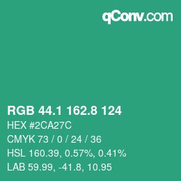 カラーコード: RGB 44.1 162.8 124 | qconv.com