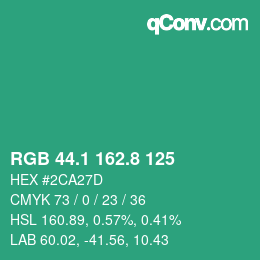 カラーコード: RGB 44.1 162.8 125 | qconv.com