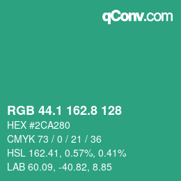 カラーコード: RGB 44.1 162.8 128 | qconv.com
