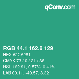 カラーコード: RGB 44.1 162.8 129 | qconv.com