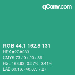 カラーコード: RGB 44.1 162.8 131 | qconv.com