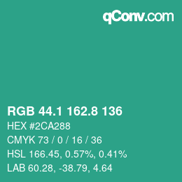 カラーコード: RGB 44.1 162.8 136 | qconv.com