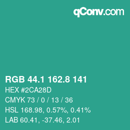 カラーコード: RGB 44.1 162.8 141 | qconv.com