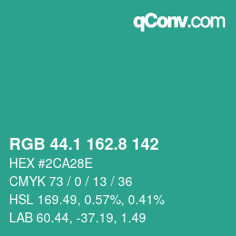 カラーコード: RGB 44.1 162.8 142 | qconv.com
