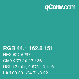 カラーコード: RGB 44.1 162.8 151 | qconv.com