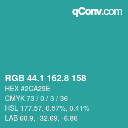 カラーコード: RGB 44.1 162.8 158 | qconv.com