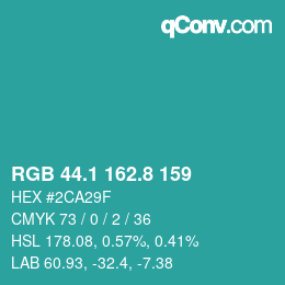 Color code: RGB 44.1 162.8 159 | qconv.com