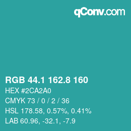 Color code: RGB 44.1 162.8 160 | qconv.com