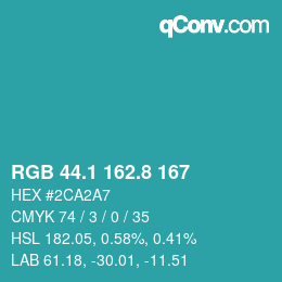 カラーコード: RGB 44.1 162.8 167 | qconv.com
