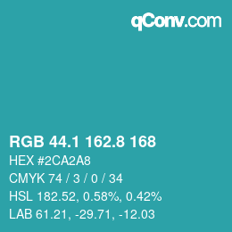 カラーコード: RGB 44.1 162.8 168 | qconv.com