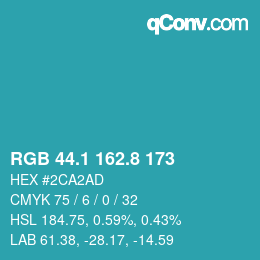 カラーコード: RGB 44.1 162.8 173 | qconv.com