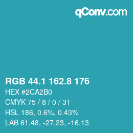 カラーコード: RGB 44.1 162.8 176 | qconv.com