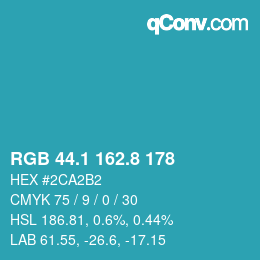 カラーコード: RGB 44.1 162.8 178 | qconv.com