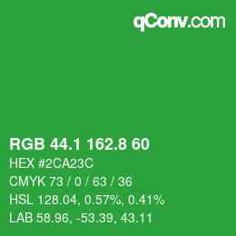カラーコード: RGB 44.1 162.8 60 | qconv.com