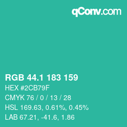 カラーコード: RGB 44.1 183 159 | qconv.com