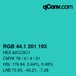 カラーコード: RGB 44.1 201 193 | qconv.com