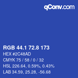 カラーコード: RGB 44.1 72.8 173 | qconv.com