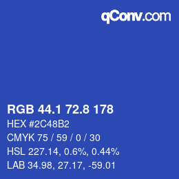 カラーコード: RGB 44.1 72.8 178 | qconv.com