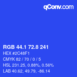 カラーコード: RGB 44.1 72.8 241 | qconv.com