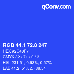 カラーコード: RGB 44.1 72.8 247 | qconv.com