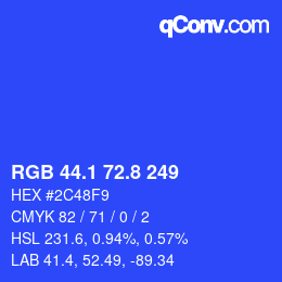 カラーコード: RGB 44.1 72.8 249 | qconv.com