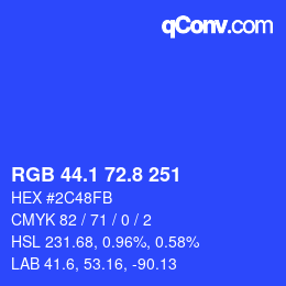 カラーコード: RGB 44.1 72.8 251 | qconv.com