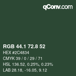 カラーコード: RGB 44.1 72.8 52 | qconv.com