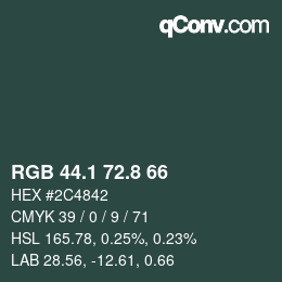 カラーコード: RGB 44.1 72.8 66 | qconv.com