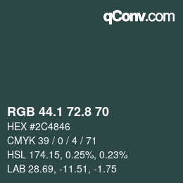 Color code: RGB 44.1 72.8 70 | qconv.com