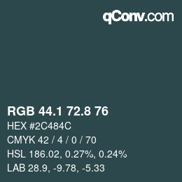 カラーコード: RGB 44.1 72.8 76 | qconv.com