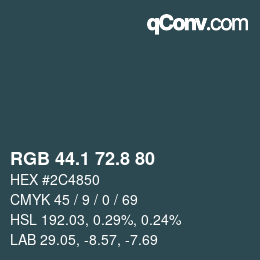 Color code: RGB 44.1 72.8 80 | qconv.com