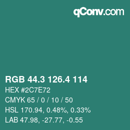 カラーコード: RGB 44.3 126.4 114 | qconv.com