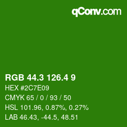 カラーコード: RGB 44.3 126.4 9 | qconv.com
