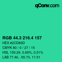 カラーコード: RGB 44.3 216.4 157 | qconv.com