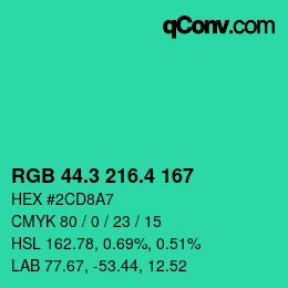 カラーコード: RGB 44.3 216.4 167 | qconv.com