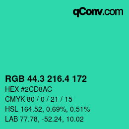 カラーコード: RGB 44.3 216.4 172 | qconv.com