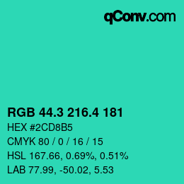 カラーコード: RGB 44.3 216.4 181 | qconv.com