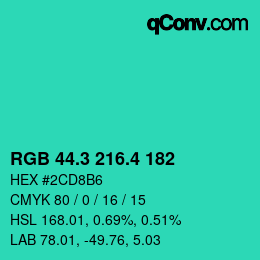 カラーコード: RGB 44.3 216.4 182 | qconv.com