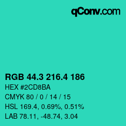 カラーコード: RGB 44.3 216.4 186 | qconv.com