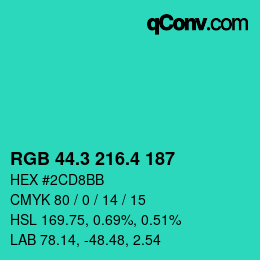 カラーコード: RGB 44.3 216.4 187 | qconv.com