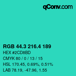 カラーコード: RGB 44.3 216.4 189 | qconv.com