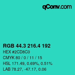 カラーコード: RGB 44.3 216.4 192 | qconv.com