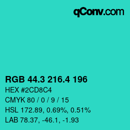 カラーコード: RGB 44.3 216.4 196 | qconv.com
